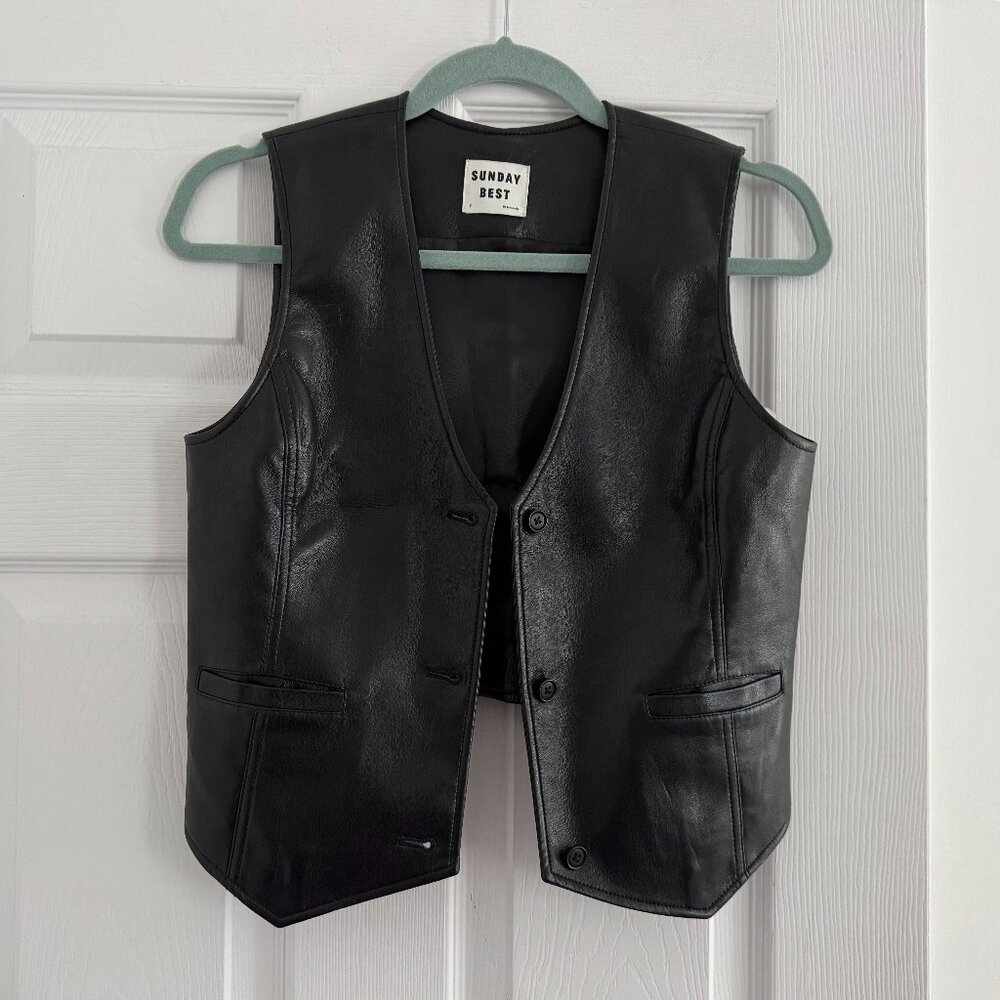 Sunday Best (Aritzia) "Zoey" Black (Faux) Leather Vest, size 2